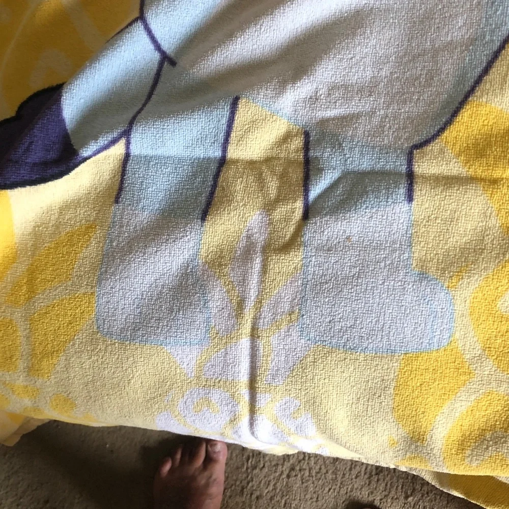 Cartoon Animal Print Beach Towel in Yellow, Orange, Purple